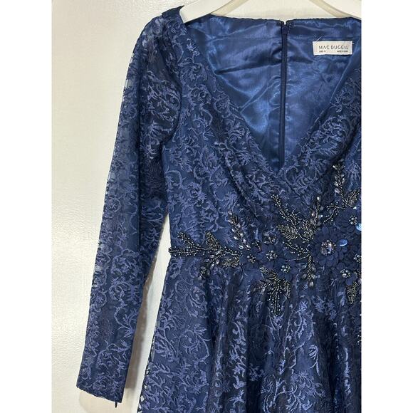Mac Duggal Floral Waist Long Sleeve Dress Navy Size 6 NWT 112181 Elegant MOB - Picture 5 of 16